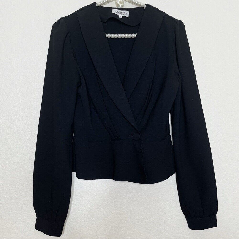 Revolve About Us Black XXS Blazer Style Wrap Blouse Long Sleeve Button Top Work